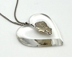 Vintage Mercury Dime Lucite Heart Necklace Sterling Silver 18” Chain Sweetheart