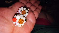 JAPAN VINTAGE Orange And White FAUX PEARL CLUSTER BEAD CLIP ON EARRINGS