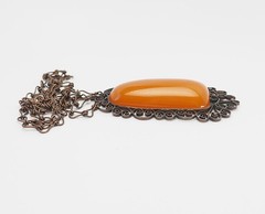 Fabulous large vintage ethnic Baltic amber ornate copper necklace Latvia