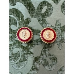 Unbranded Roman Coin Clip On Earrings Women OS Gold Red Good Vintage Enamel