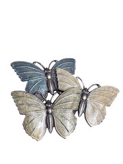 Vintage Butterflies Brooch Silvertone Blue Beige Green Enamel 2.5 inches