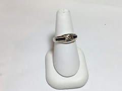 Ladies Sterling Silver Vintage Natural Sapphire Gemstone Slight Domed Ring Sz 7