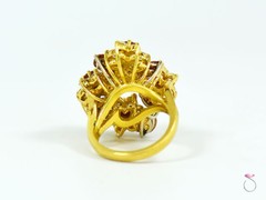 Vintage Designer Fancy Vivid Orange & White Diamond Floral Cluster Ring