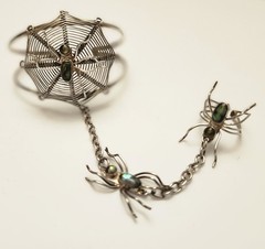 Alpaca Mexico Silver Spider Web Slave Cuff Bracelet With Abalone Or Paua 1980’s
