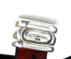 Vintage Gail Labelle 925 Sterling Silver Cuff Bracelet Alligator Leather Jewelry