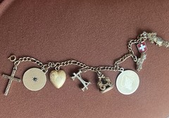 Vintage 7″ 12K GF Gold Filled Charm Bracelet 9 Charms Old Locket Fob 32g H6