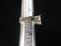 Art Deco Sze 8.75 Lab-Created Diamond Blue Sapphire Engagement Silver Gold Ring