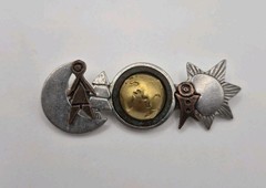 Vintage Signed LCI Brooch Pin Brass Pewter Sun Earth Moon
