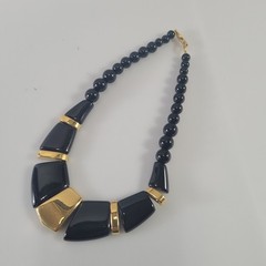 Napier Vintage Black Gold Tone Necklace Geometric Statement Collar MCM Modern