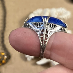 Antique ART DECO Estate Ring Sz 5.25 LAPIS LAZULI & STERLING SILVER Artisan