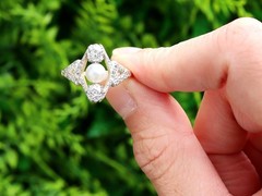 Antique 1.15 Ct Diamond Pearl 18k Yellow Gold Cocktail Ring