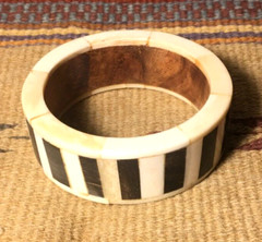 Vintage Horn & Bone Bangle Bracelet Brown Creme Colored Made In India