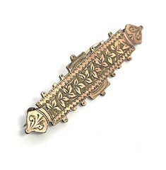 French Byzantine Ivy leaf yellow gold filled bar pin antique Victorian brooch