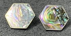 Alpaca Silver Hexagon Abalone Clip-on Earrings, Vintage! Unique! Unsigned!