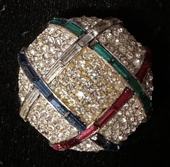 Vintage Castlecliff Brooch Rhinestone Dome Gem Color Baguettes Red Blue Green
