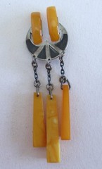 RUSSIA STERLING 875 BROOCH w EGG YOLK AMBER 2 7/8 INCHES