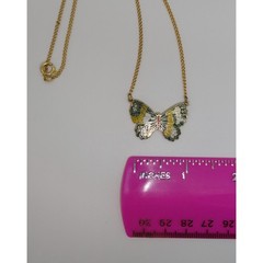 Vintage enamel butterfly necklace gold marked Taiwan cloisonne