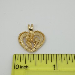 Karatbond Vintage Gold Heart Rose Pendant Diamond Cut Rope Edge Made in USA Y2K
