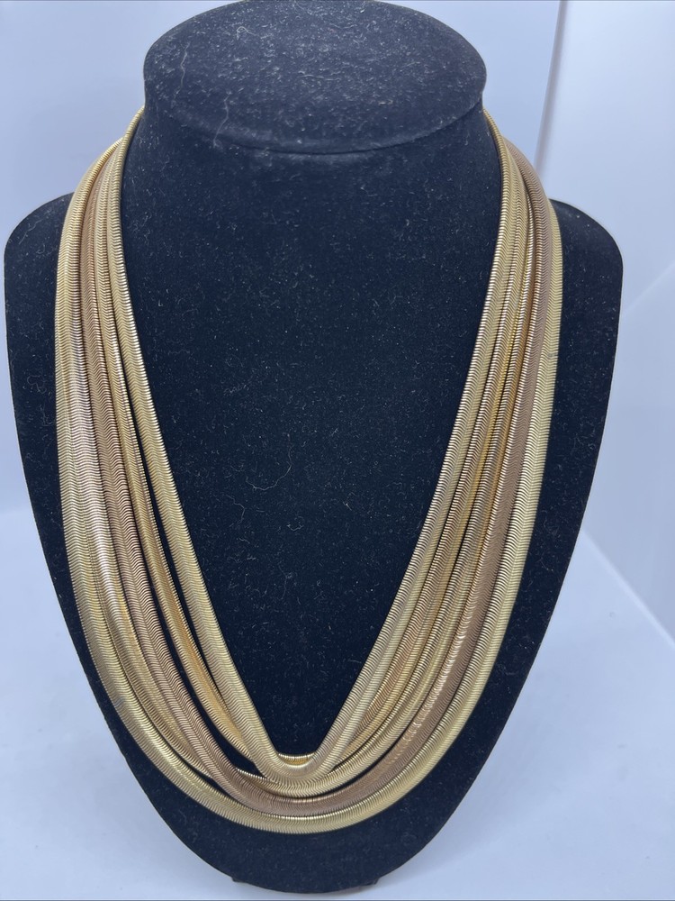Vintage 5 Strand Different Color Gold Tone Snake Necklace Magnetic Clasp Sexy