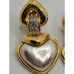 Vintage NOS Vogue Bijoux Heart Clip On Earrings Faux Pearl Crystal Estate Italy