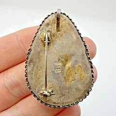 Vintage Israeli Sterling Silver Eilat Stone Brooch Pendant With Pearl Accents
