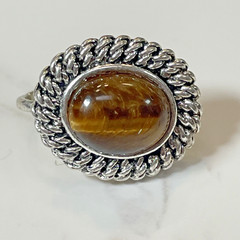 Vintage Avon Oval Silver Tone Setting & Tiger’s Eye Cabochons Clip on Earrings