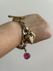Vintage Y2K Juicy Couture Chunky Charm Bracelet Pink Crystal Heart Toggle 6.5”