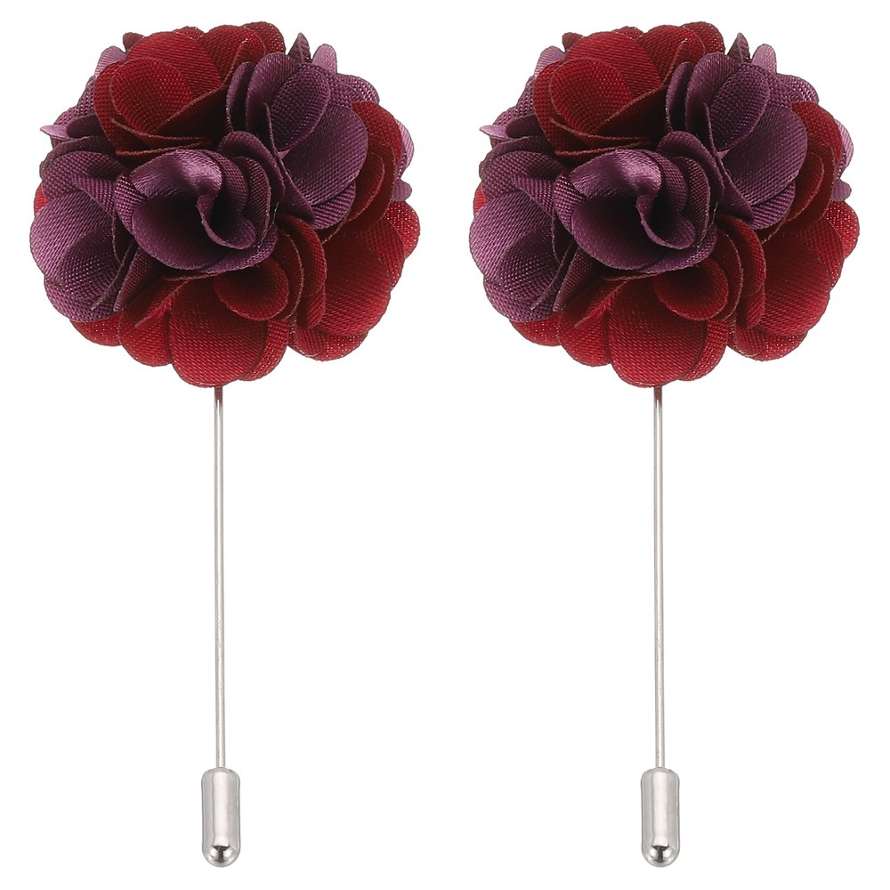 2 Pcs Flower Boutonnieres Pin Lapel Pin for Men Camellia Flower Purple/Wine Red