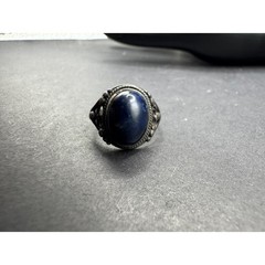 Vintage Lapis Lazuli Oval Filigree Silver Tone Women’s Cocktail Band Ring