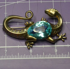 REJA Sterling SALAMANDER LIZARD Brooch Earrings AQUA GLASS BELLY Vtg Set Signed