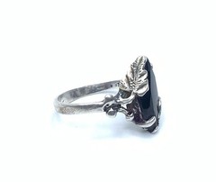 Art Deco style 925 Sterling Silver Black Onyx Ladies Band Ring – Sz 6