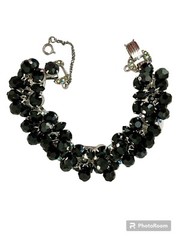 RARE! JULIANA Jet Black Cha Cha Dangle Bead Bracelet AB Rhinestone Clasp! Mint!