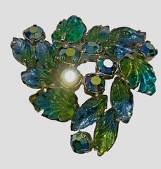 Juliana DeLizza Elster AB Rhinestone Blue Greens Givre Glass Leaf Molded