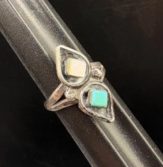 SZ 5.25 Vintage Sterling Silver Turquoise Shell Southwest Native Estate Ring 925