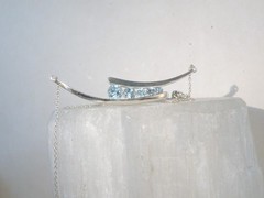 Vintage Sterling Silver 925 Natural Heated Blue Topaz Channel Set Necklace 18″