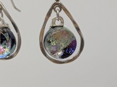 925 Sterling Silver Dichroic Glass Drop Earrings Teardrop Dangle 1.25″