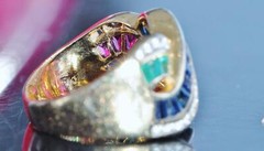 18k yellow gold size 6 ring 2.50ct treated multi gemstone diamond 7.2gr scr2119