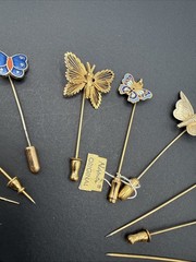 Lot Of Gold Tone Stick Pins – Butterflies Flower Garden Cloisonné One Monet B7