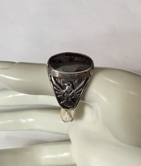 VINTAGE LARGE STERLING SILVER & HEMATITE THUNDERBIRD RING WHEELER MFG CO SIZE 9