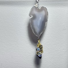 Handmade Pendant Necklace Glass And Organic Natural Agate OOAK Artisan Jewelry