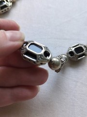 Vintage Onyx And Silver Tone Necklace And Earrings Set