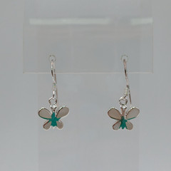 VTG 925 MOP Butterfly Earrings 1in Drop Sterling Silver Mother of Pearl Inlay