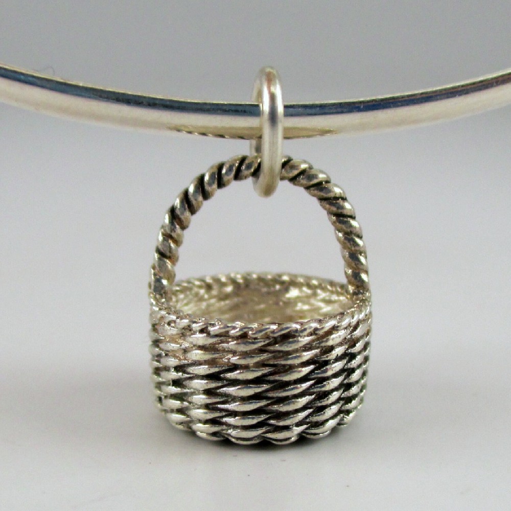 Sterling Silver EASTER BASKET Charm FOR BRACELET Necklace Pendant VINTAGE Gift