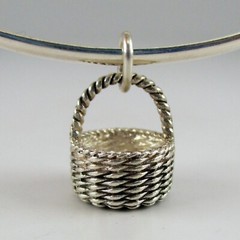 Sterling Silver EASTER BASKET Charm FOR BRACELET Necklace Pendant VINTAGE Gift