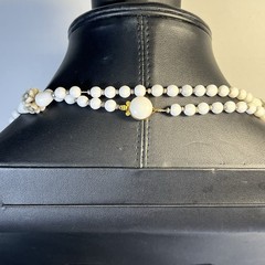 White Silver Glass Bead Necklace Made In Germany Floral Design Rope 56”