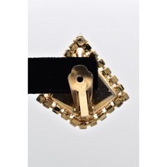 Vintage Crystal Clip On Earrings Pyramid Brown Gold Chunky Signed 1960s BinBF