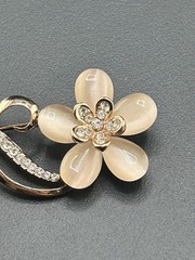 Rose Gold Tone Pink Pedal And Rhinestones Brooch