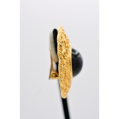 Vintage Black Cabochon Clip On Earrings Gold Tone Chunky 1990s Statement NOS W1