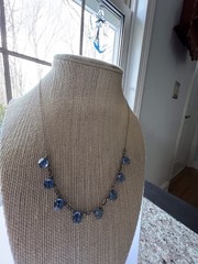 Antique Art Deco Sterling Silver Bezel Set Blue Crystal Necklace 17 Inches