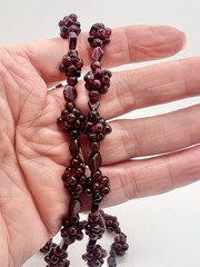 Vintage Garnet Stone Cluster Beaded Necklace 26” Length